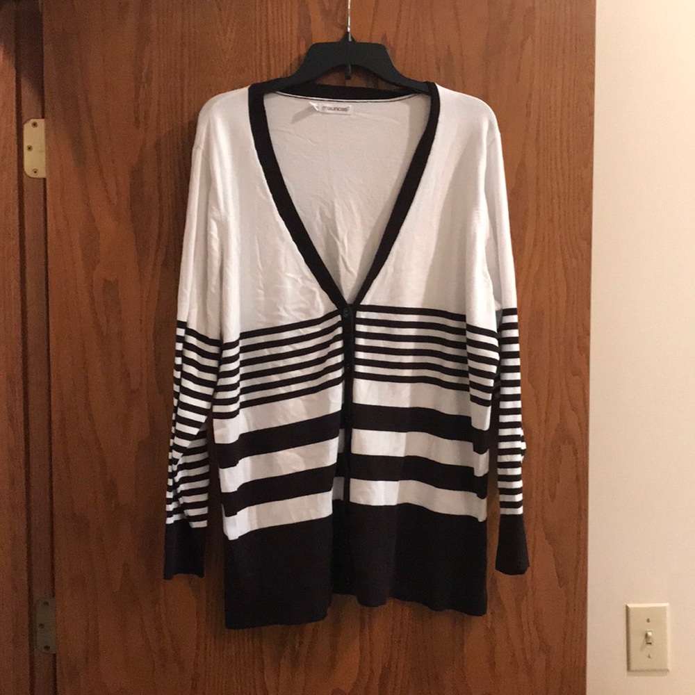Black and white striped cardigan